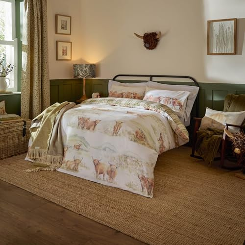 Voyage Maison Highland Cattle Duvet Cover Set – Highland Cow Reversible 100% Tumbled Cotton Bedding (Multicolour - Single)