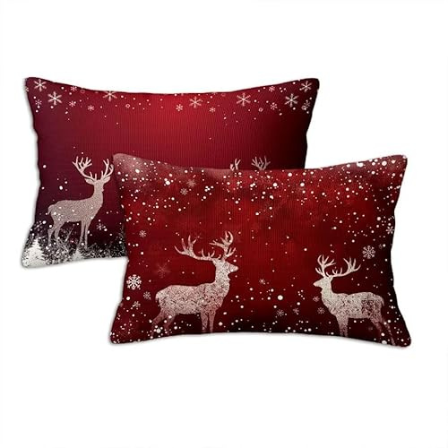 Outdoor Kissen 50 x 80 cm Weihnachten, Outdoor Kissenbezug Winter Gartenkissen 2er Set, Leinen Deko Kissen Doppelseitiger Druck, Lounge Kissenbezüge für Balkon Deko Wetterfest Sofa Patio Garten S1160