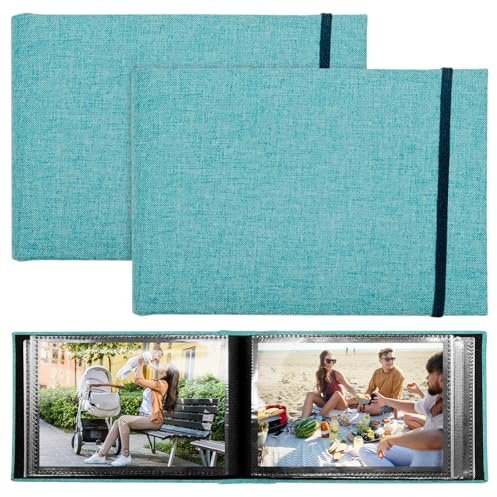 Mritrit Fotoalbum Klein mit 100 Seiten 10x15 cm Fotobuch zum Einstecken für 200 Fotos, Fotoalbum Einsteckalbum Vintage Leinen mit Verschluss für Familie Hochzeiten Reisen (2 Alben à 100 Fotos)