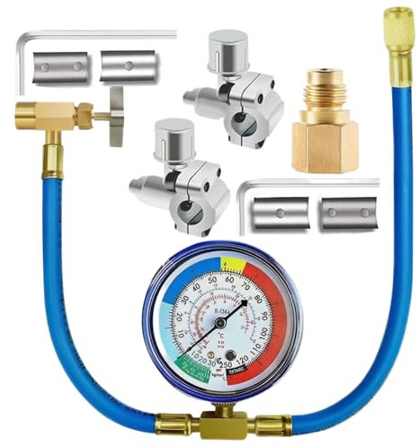 Kit de recharge de climatisation de voiture,Remplacement de gaz | Ensemble de tuyau de manomètre de soupape pour entretien de réfrigérant saisonnier atelier de garage maison