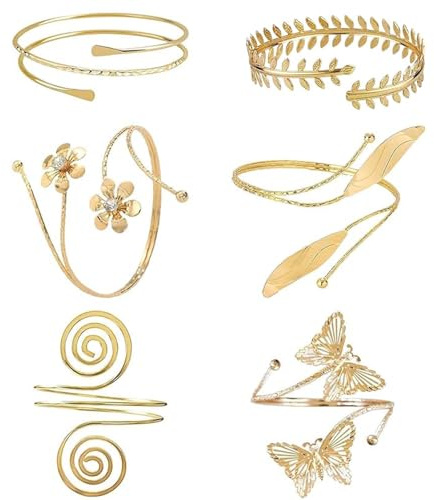 6 PCS Gold Arm Cuff Upper Arm Bracelet Upper Arms Bracelet for Women Gold