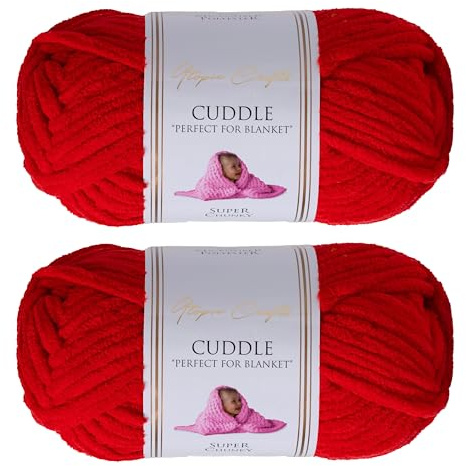 Utopia Crafts Cuddle Super Chunky Chenille Garn Rot, 100 g Knäuel, 60 m, Flauschiges, Dickes Strickgarn Häkelgarn, Maschinenwäsche, Stricken Häkeln für Anfänger, Wollalternative, 2er-Pack