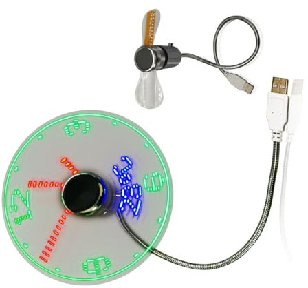 Ventilador USB con pantalla LED de tiempo y temperatura, USB pequeño con cuello flexible para PC/portátil/ventilador de temperatura de sobremesa