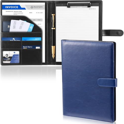 Harupink Konferenzmappe A4 PU Leder Schreibmappe Portfolio mit Magnetischer Verschluss Schreibblock Notizblock und extra Stauraum Dokumentenmappe A4 32,2 × 24 cm langlebiges Material (Blau)