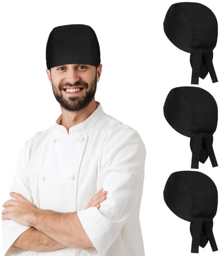 3 Pieza Gorro Cocinero Hombre Ajustable, Gorro Cocina Mujer, Gorros Cocinero Negro, Gorros de Chef, Gorros Pirata para Restaurantes, Hoteles, Panaderías, Accesorios de Cocina