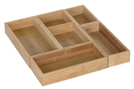Relaxdays Schubladeneinsatz 5-TLG. Set, universal, Besteckbox Küche, Natur | versch. Größen, für Make-up, Schmuck, Stifte