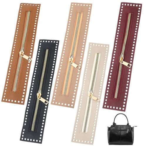 5 cerniere in pelle PU, cerniera all'uncinetto da 26 cm con fori per borse e borse fai da te, kit di ricambio per cerniera invisibile per cucito artigianale, cerniere per cucito (5 colori)