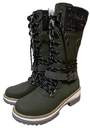 Generisch Stivali da equitazione invernali da donna stivali da neve resistenti per esterni termici invernali con polpaccio medio, verde, 39 EU