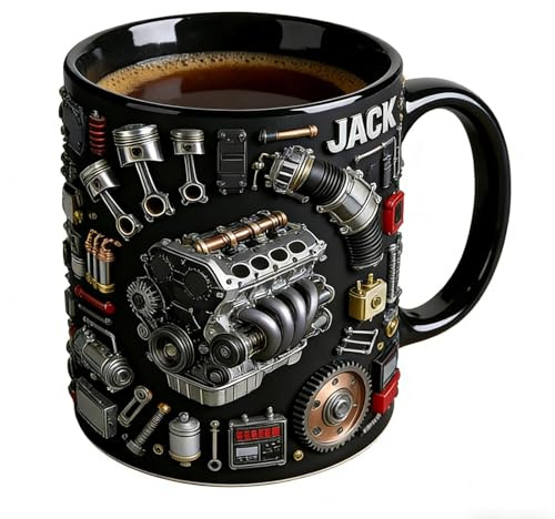 Taza De Café Con Temática De Motor De Cerámica - Tazas De Café Con Temática De Motor Vintage | Taza Mecánica De Cerámica Personalizada Con Mango Antideslizante Para Hombres, Niños, Maridos (B)