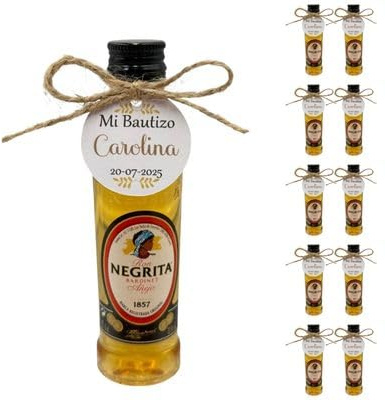 Mini Botellas de Alcohol Personalizadas - Botellitas de Licor para Detalles de Bautizos, Comuniones y Bodas - Regalos Originales para Invitados (Miniatura Ron Negrita 50ml)