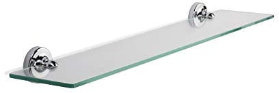 Croydex Glue-Fix Worcester Glass Shelf, Easy Fit No Drilling To Tools, Chrome