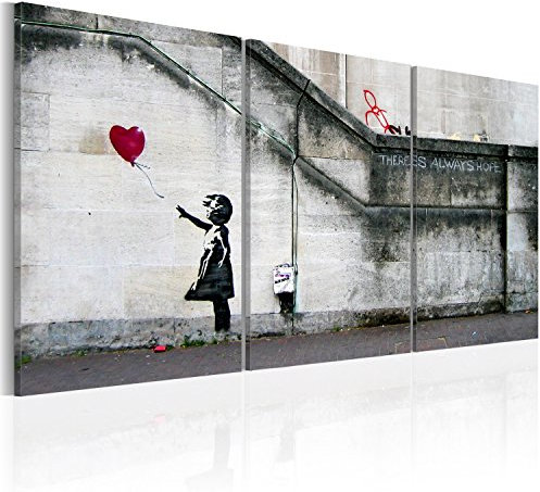 B&D XXL - Tableau décoratif moderne 120x60 cm - Impression sur toile en noir et blanc - Décoration murale pour salon et chambre - Murale urbaine graffiti artistique fille de banksy 020115-9