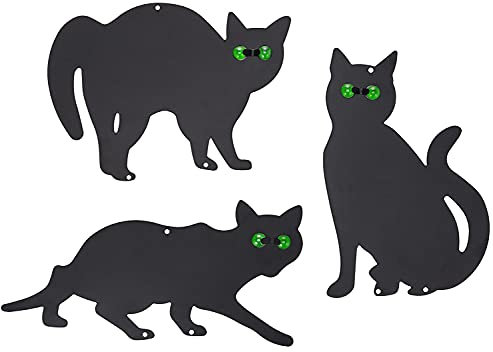 Parkland Pack of 3 Metal Cat (Bird, Animal,Fox, Pest) Scarers, Repeller, Rodent, Deterrent Garden Scare Cats Humane Control Outdoor Statues with Reflective Eyes