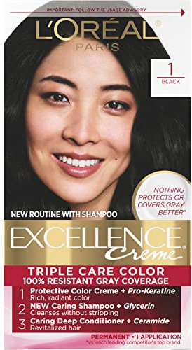 L'Oreal Paris Excellence Cream Permanent Hair Color, 1 Black, 1 Count, 230 g