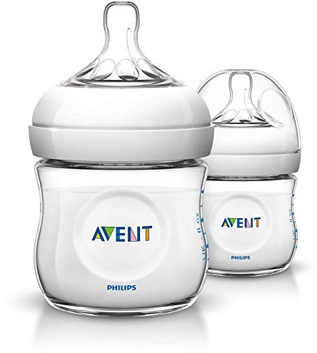 Philips Avent 125ml Natural Feeding Bottle for Newborn (Transparent, Pack of 2)
