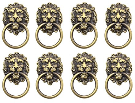 YCNK 8 Satz Türgriff Griff Schrank Schrank Schublade Metall Zug Ring Antik Lions Kopf Farbe Bronze