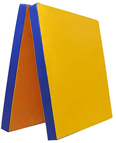 Grevinga Klappbare Turnmatte RG 35 – 200 x 100 x 8 cm - GELB/BLAU - Made in Germany - Faltbare Gymnastikmatte für Fitness, Sport und Gymnastik, Rutschfest und Platzsparend, Weichbodenmatte