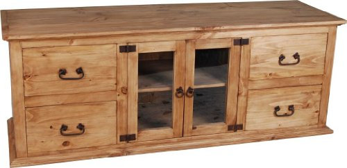MiaMöbel TV-Kommode Mexico Möbel 160x60x50 cm Landhausstil Glas Massivholz Pinie Honig
