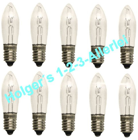 10x Topkerze Spitzkerze 23V 3W E10 Ersatzlampe Lichterkette Riffelkerze klar für Innen