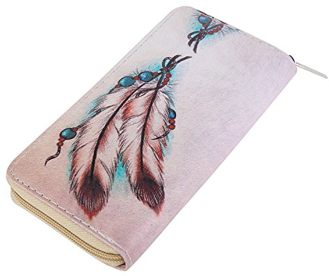 DonDon Porte-Monnaie pour Femme avec Plumes et Perles Beige Rose