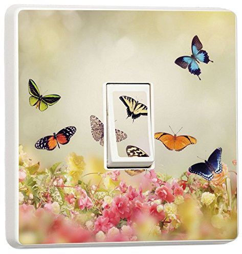 Pegatina para interruptor de luz individual, diseño de flores y mariposas
