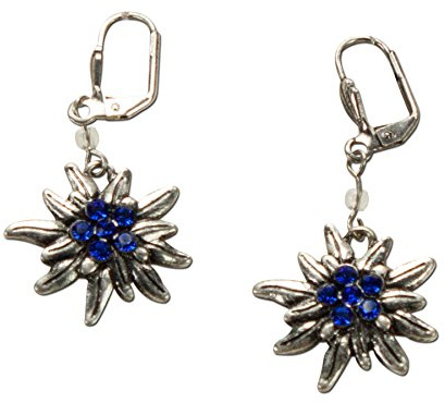 Alpenflüstern Trachten-Ohrhänger Strass-Edelweiß - Damen-Trachtenschmuck, Trachten-Ohrringe antik-silber-farben mit Strass-Steinen (blau) DOR008