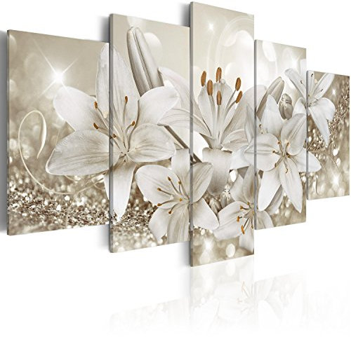 B&D XXL - Tableau décoratif nature 200x100 cm - Impression sur toile colorée - Décoration murale - Sparkle bouquet cristaux fleurs lys nature ornements plantes fond b-A-0309-b-o