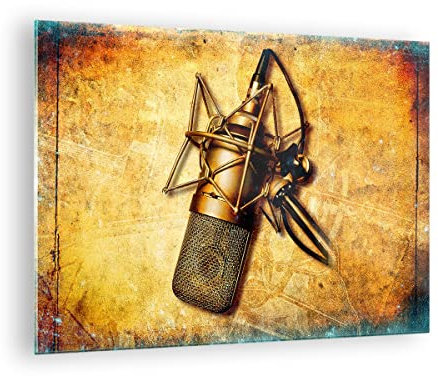 Bilder auf Glas Mikrofon Musik Lied Glasbild 70x50cm Wandbilder Dekoration Wohnzimmer Schlafzimmer Küche Deko Klein Wanddeko Bild im Glas Wand Kunstdruck Art Modern Wall Decor Glasdruck GAA70x50-0525