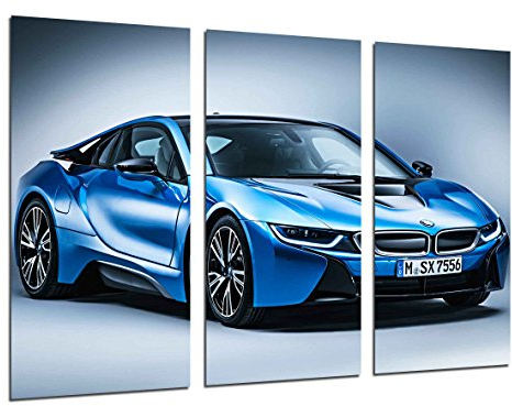 Wandbild - Bild Sportwagen BMW i8 blau, 97 x 62 cm, Holzdruck - XXL Format - Kunstdruck, 26447