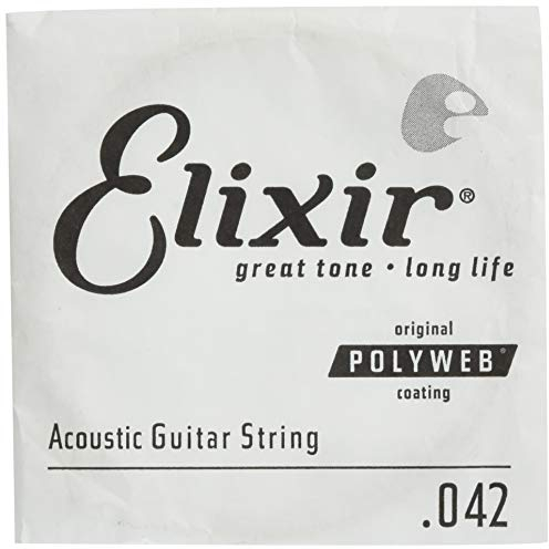 Cuerda de guitarra acústica individual Elixir® Strings de bronce en proporción 80/20 con recubrimiento POLYWEB® (.042)