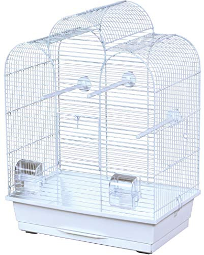 Flamingo Vogelkäfig – Voliere Vögel – Sittichkäfig Dara Weiß – 45×28×61,5 cm – 3 Sitzstangen & 2 Näpfe, 2 Klapptüren, Kunststoff-Schublade, EU-Herstellung