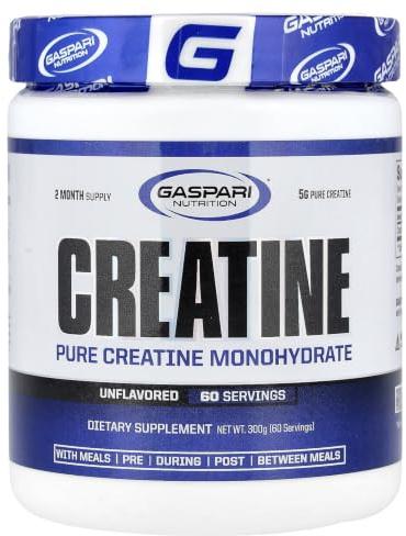 Gaspari Nutrition Pure Creatine Monohydrate, 5g of Pure Creatine, Boost Muscle and Size (Unflavored, 60 Servings)