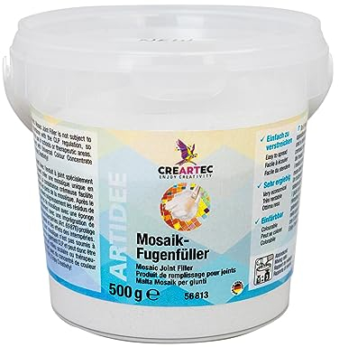 CREARTEC - Mosaik-Fugenfüller –Farbe: Weiß - für alle Untergründe geeignet - einfache Verarbeitung - für die professionelle und kreative Gestaltung von Mosaiken - 500g - Made in Germany