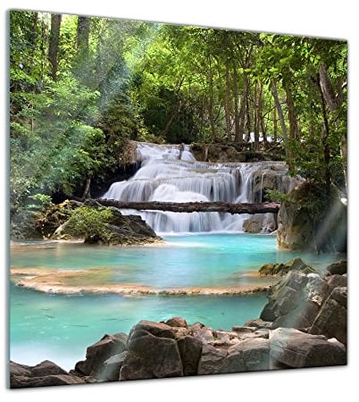 Bilderdepot24 Glasbild - Wasserfall im Wald - 50x50 cm - Deko Glas - Wandbild aus Glas - Bild auf Glas - moderne Glasbilder - Glasfoto - Echtglas