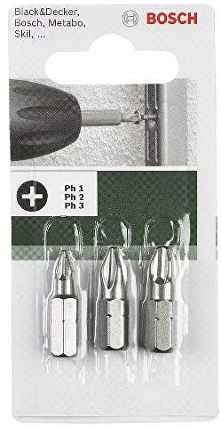 Bosch Accessories 2609255964 Set de 3 embouts de vissage courts qualité standard PH1 + PH2 + PH3