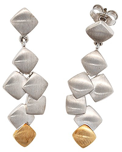 Jobo Damen Ohrhänger 925 Sterling Silber mit 585 Gold Gelbgold bicolor matt Ohrringe