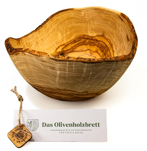 das Olivenholzbrett® Obstschale aus Olivenholz rund/Holzschale im Naturschnitt/Brotschale aus Holz/Achtung: Olivenholzschalen sind Unikate, keine Schale wird wie auf dem Bild gemasert sein/ 26cm