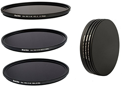 Haida Slim PRO II Digital MC Extrem Neutral Graufilter Set bestehend aus ND 1.8 (64x), ND 3.0 (1000x), ND 3.6 (4000x) Filtern Durchmesser 58mm - Inkl. Stack Cap Filtercontainer + Cap