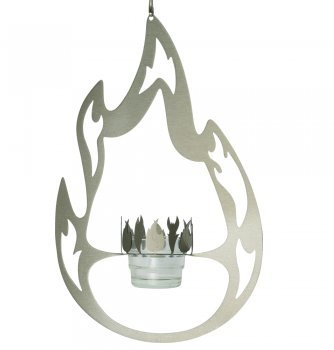 Edelstahl Windspiel - Flamme - Abmessung: 20 x 30cm - inkl. Aufhängung und Teelichthalter