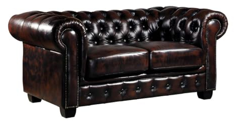 Linea Sofa Chesterfield Ledersofa 2-Sitzer - BǬffelleder - Braun - Brenton