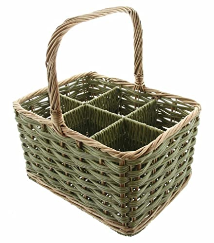 Panier à bouteilles « vert olive » en osier & polyrattan pour 6 bouteilles, porte-bouteilles, porte-bouteilles, panier à boissons