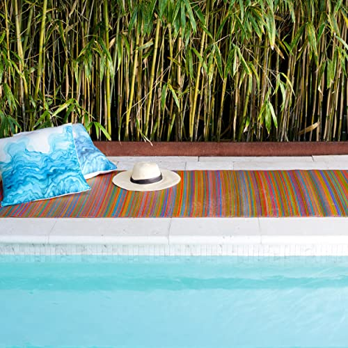 FAB HAB Outdoor-Teppich - wetterfest, farbecht, wendbar - recycelter Premium-Kunststoff - gestreift - Terrasse, Balkon, Garten - Kunststoffteppich Cancun Bunt, 150x240 cm