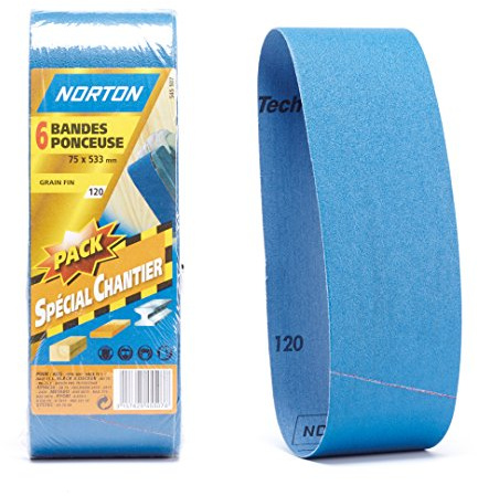 Norton Lot de 6 Bandes 75 x 533 mm Grain 120