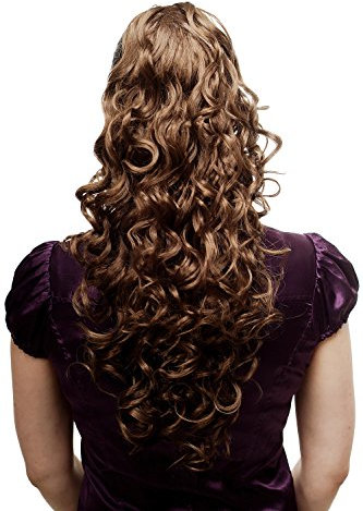 WIG ME UP - N310-12 Voluminös wallendes Haarteil/Zopf/Pferdeschwanz, lockig, sehr lang, ca. 60 cm, Braun