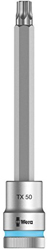 Wera 05003856001 8767 C HF TORX Embouts à douille TORX HF Zyklop à emmanchement 1/2 avec fonction de retenue, TX 50 x 140 mm, Argent/cyan