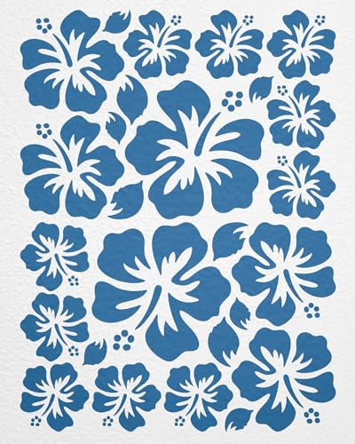 WANDfee Wandtattoo Hibiskus Blumen Hibiskusblüten FARBWUNSCH blau Wandsticker Wandaufkleber Fliesenaufkleber