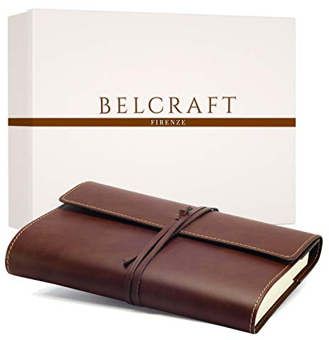 BELCRAFT Vietri Classico A5 mittelgroßes Notizbuch aus recyceltem Leder, Handgearbeitet in klassischem Italienischem Stil, Geschenkschachtel inklusive, Tagebuch A5, Lederbuch (15x21 cm) Braun