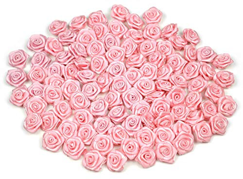 Rosen 15 mm x 20 Stück Satinrosen Aufnäher Deko Blumen Röschen zum Basteln Haarschmuck kleine Rosenköpfe Farbe: zartrosa 123