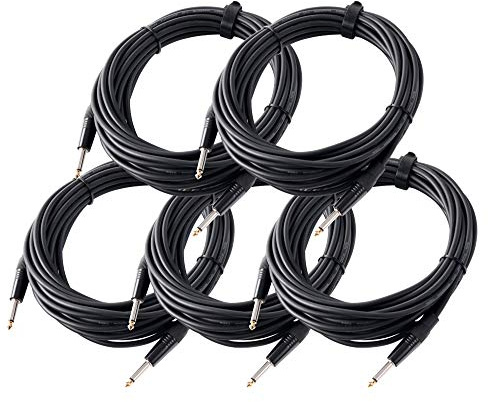 Pronomic 5er Set Stage INST-10 Instrumentenkabel 10m (6,3 mm Klinke, Verbindungskabel, Gitarre, vergoldete Steckerspitzen, Spannzangen-Zugentlastung) schwarz
