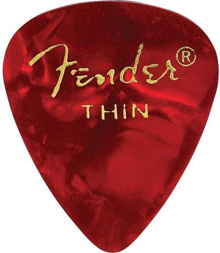 Fender Celluloid-Plektren, 351 Form, dünn, klassisch, 12 Stück, rotes Moto für E-Gitarre, Akustikgitarre, Mandoline und Bass